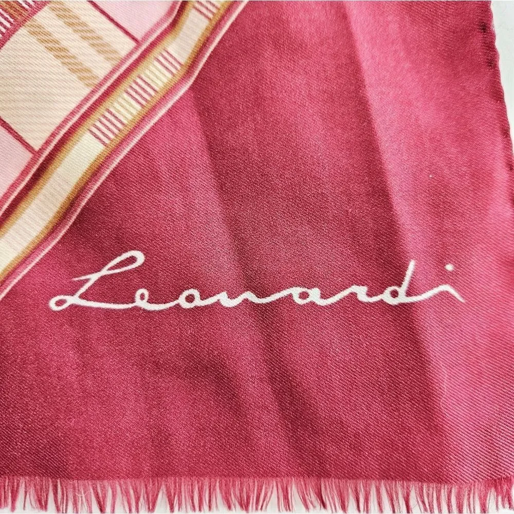 Vintage Leonardi Signed 100% Silk Burgundy Geometric Pattern Rectangular Scarf